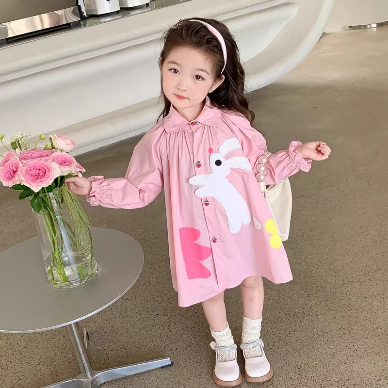 女童连衣裙春秋2024新款儿童洋气春季纯棉女宝宝长袖衬衫裙子春装