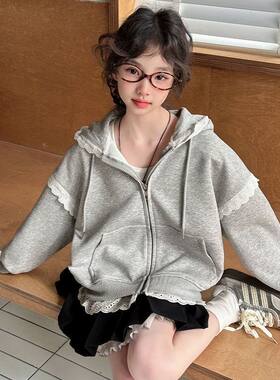 女童加绒连帽外套新款儿童洋气开衫卫衣大童女孩秋冬季韩版上衣潮