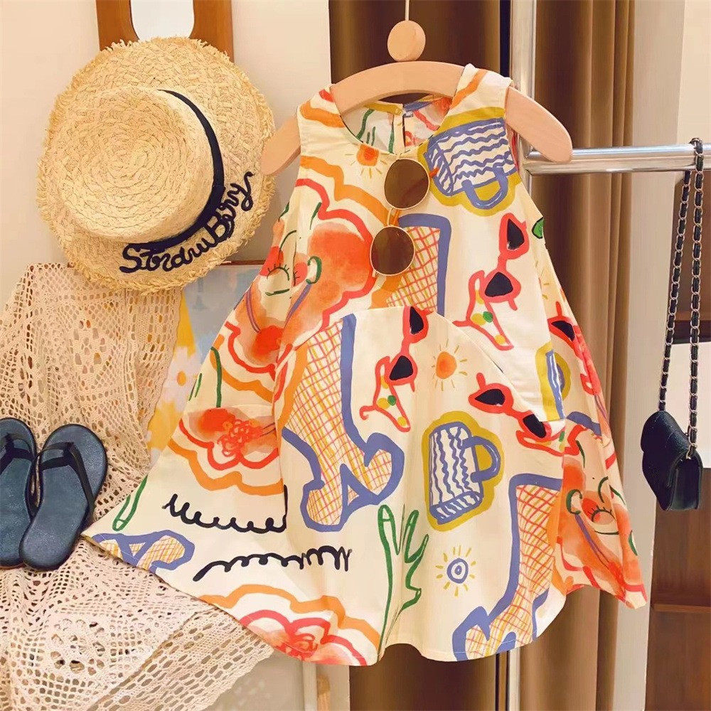 小女孩背心裙2025夏款女宝宝韩版艺术涂鸦连衣裙卡通无袖公主裙子,童装/婴儿装/亲子装,连衣裙,淘宝优惠券,粉丝福利购,淘宝优惠卷