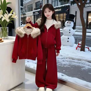 女童红色冬季拜年服套装新款中大童喜庆潮酷休闲风甜酷女孩两件套