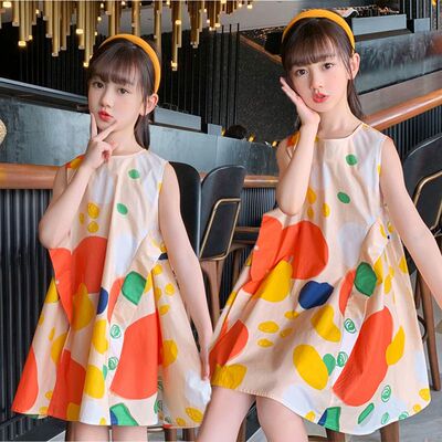 儿童装2026夏装新款背心洋气圆领无袖连衣裙女童夏季小女孩长裙子