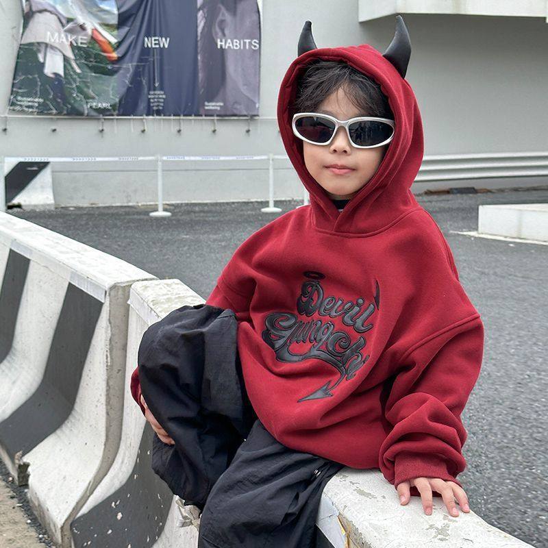 恶魔男童帅气帽衫休闲卫衣秋冬款加绒儿童宽松秋冬季上衣红色绒衫,童装/婴儿装/亲子装,卫衣/绒衫,淘宝优惠券,粉丝福利购,淘宝优惠卷