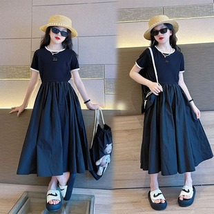 2024夏季新款儿童黑色连衣裙女童大童长裙洋气高级感女孩裙子夏装