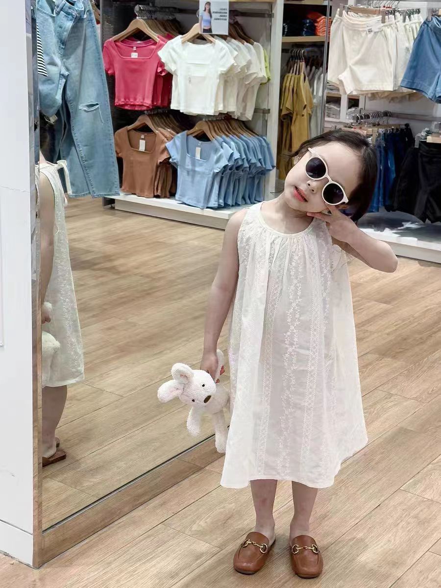 韩系童装2025女童夏季新款洋气宽松无袖连衣裙小女孩气质绣花裙子