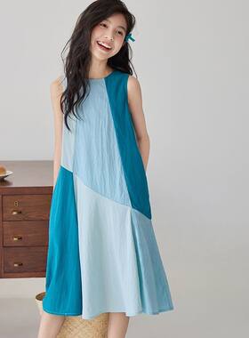 拼色女童夏季连衣裙2026新款儿童无袖裙子女孩背心裙A字裙夏
