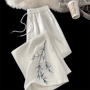 休闲飘带垂感直筒拖地裤 新国风水墨阔腿裤 女童大童薄款 新款 子 夏季