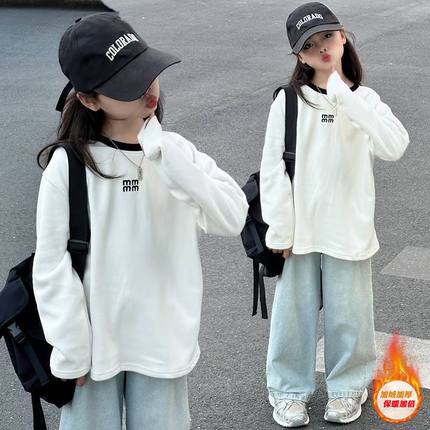女童德绒2025秋冬季男女童加厚保暖长袖T恤圆领打底衫内搭上衣潮