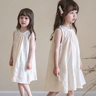女童夏季连衣裙小女孩韩版夏款洋气无袖裙儿童夏天海边度假风裙子