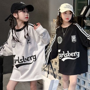 女童T恤2024春秋季新款街舞儿童嘻哈hiphop长袖卫衣洋气打底衫潮