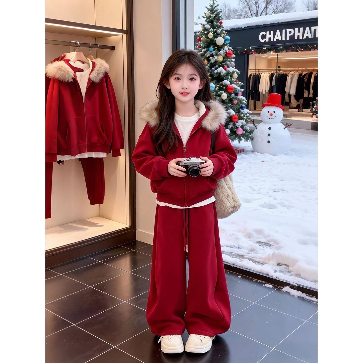 女童加绒套装2025新款休闲运动冬季儿童年货连帽开衫阔腿裤两件套,童装/婴儿装/亲子装,套装,淘宝优惠券,粉丝福利购,淘宝优惠卷