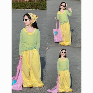 女童超好看韩系套装春装2026新款儿童春秋多巴胺穿搭小女孩三件套