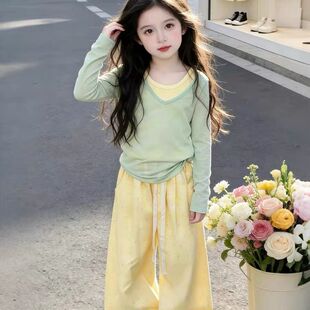 女童套装2026新款春装儿童洋气春秋季薄款小女孩多巴胺长袖三件套