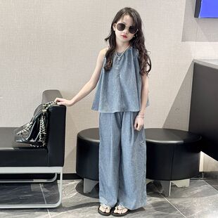 吊带夏季 女童夏装 两件套 洋气中大童女孩无袖 2026新款 套装 薄款