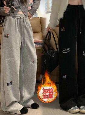 女童加绒加厚印花腊肠狗休闲裤冬新款运动卫裤小学生直筒阔腿长裤