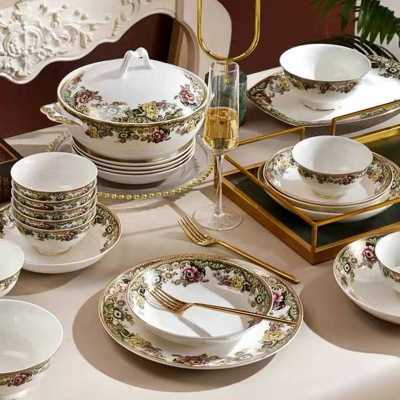 骨瓷餐具套装家用碗盘碟宫廷乔迁