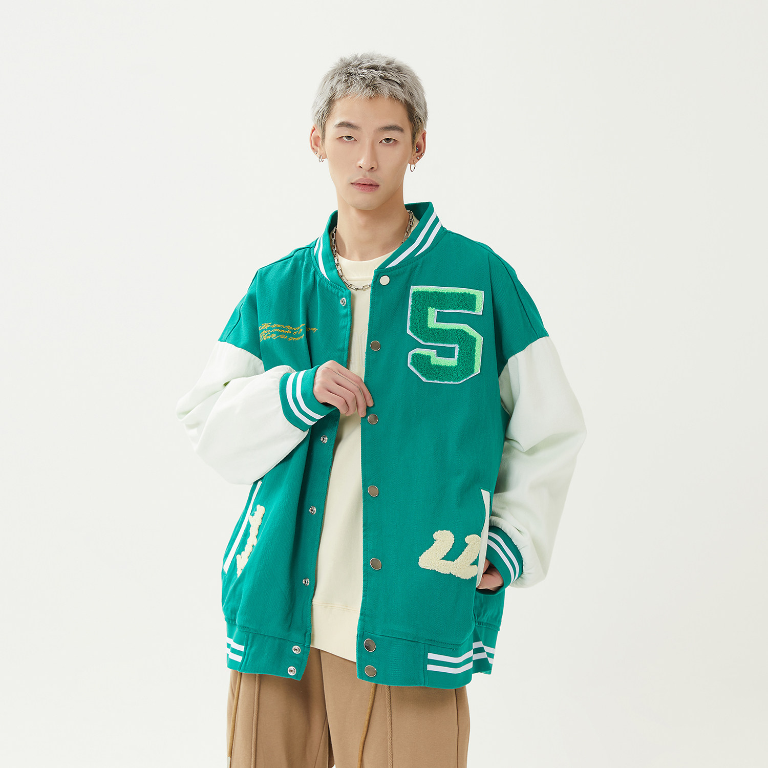 字母水洗毛巾料刺绣棒球服夹克情侣日系外套 976 / P120/控价168图片