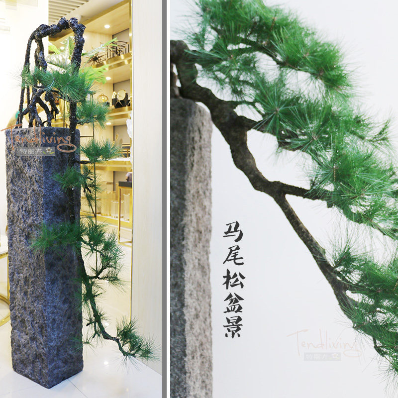 仿真马尾松黄山松树落地盆景观样板房茶室内中式庭院绿假植物装饰