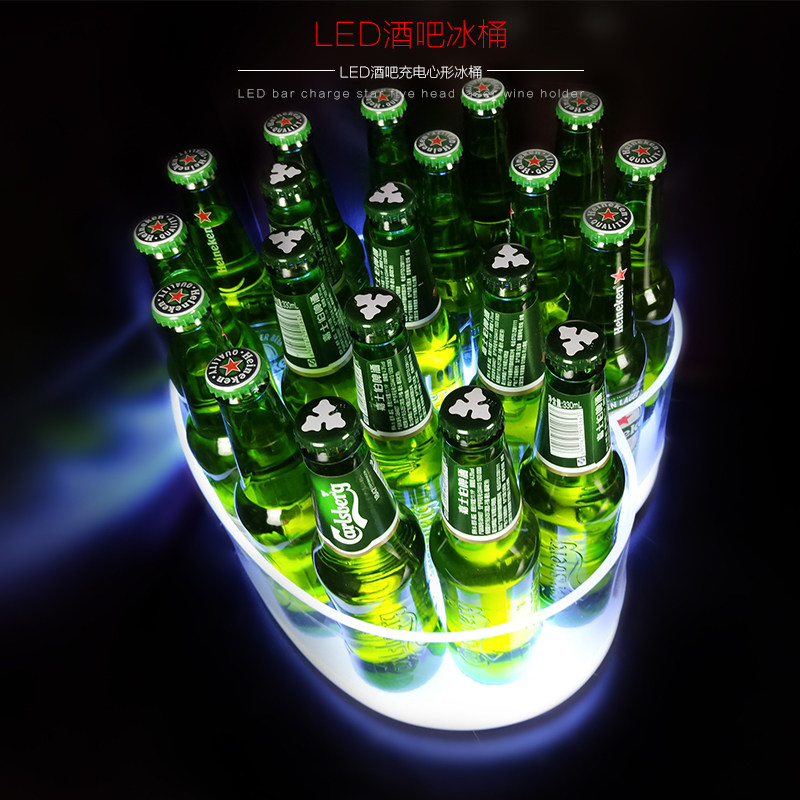 led充电酒吧心形发光压克力酒水冰桶亚克力心型啤酒冰桶LOGO定制