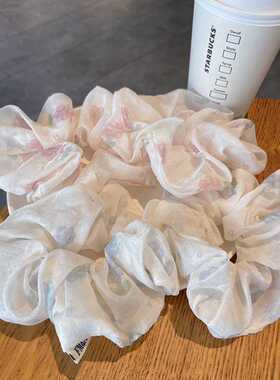 夏日森系仙美碎花双层网纱发圈女2024新款法式高级感头绳发绳发饰