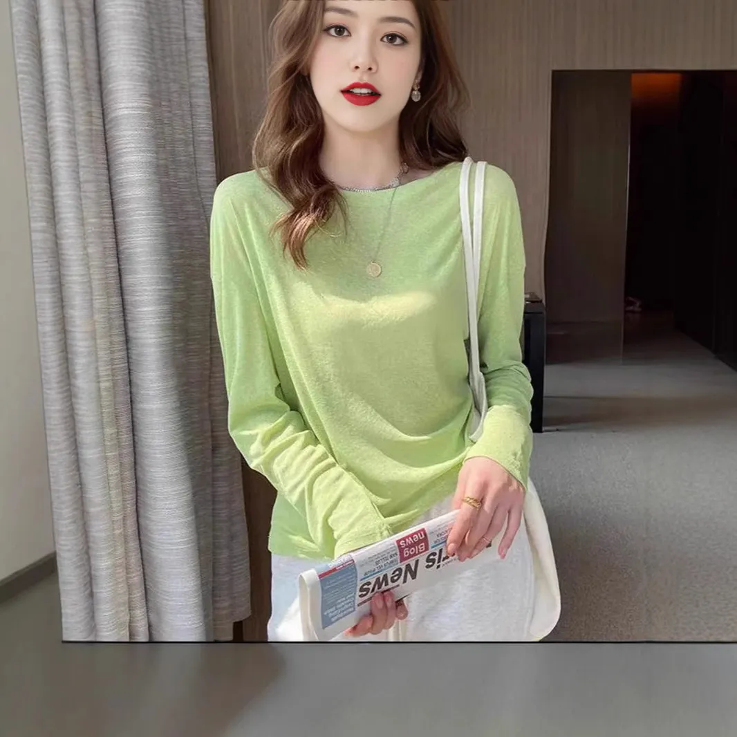 微透防晒衣面膜长袖t恤女夏季2025新款洋气减龄纯色薄款宽松上衣