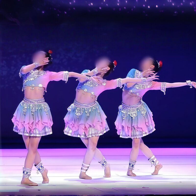 三人舞民族舞《雨落花开》 侗族同款舞蹈演出表演服专业定制