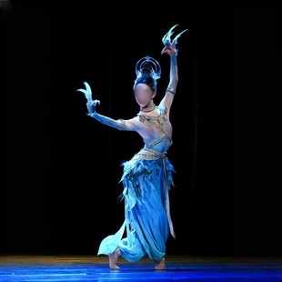 女子民族独舞《灵羽玄音》同款敦煌渐变舞蹈演出表演服专业定制W