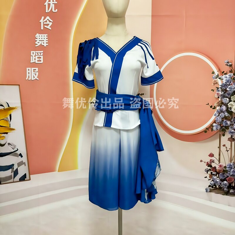 儿童民族群舞《天蓝蓝衫蓝蓝》原创变装同款舞蹈演出表演服定制W