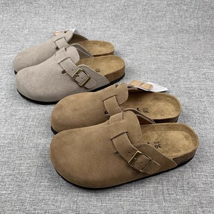 出口日本单真皮女士勃肯拖鞋木质中底时尚单鞋勃肯鞋懒人穿搭神器