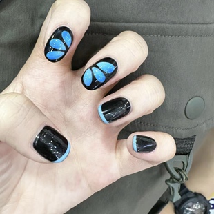 手工ins辣妹酷暮蝶高级成品美甲贴片短款显白假指甲可拆卸穿戴甲