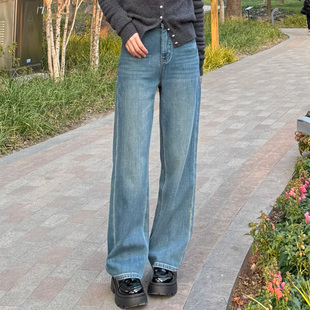 高腰窄版直筒牛仔裤女春季新款垂感显瘦百搭长裤小个子直筒裤子