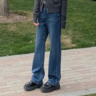 高腰窄版直筒牛仔裤女春季新款垂感显瘦宽松长裤小个子直筒裤子