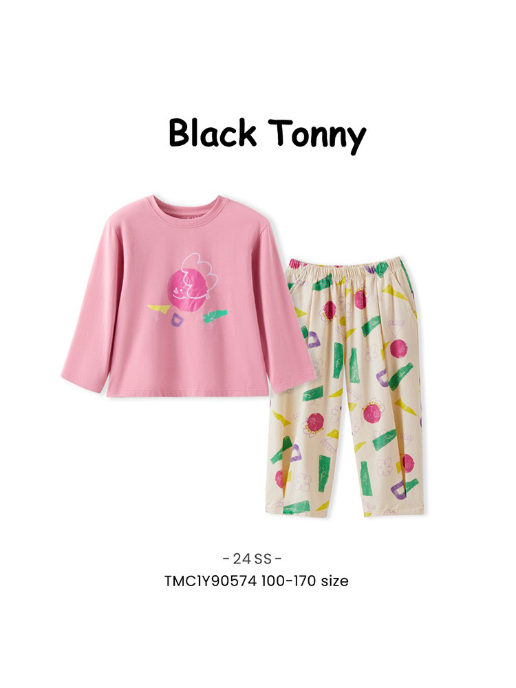 LITTLE BLACK TONY CHILDRENS PAJAMAS SPRING AND AUTUMN COTTON MODAL BOYS AND GIRLS AUTUMN AND WINTER LONG SLEEVE LITTLE BLACK TONI NICKNAME LOUNGEWEAR