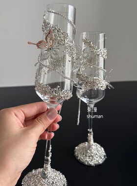 DIY婚礼敬酒杯碎石材料艺术垃圾手账卡砖流麻手工相框香槟杯装饰