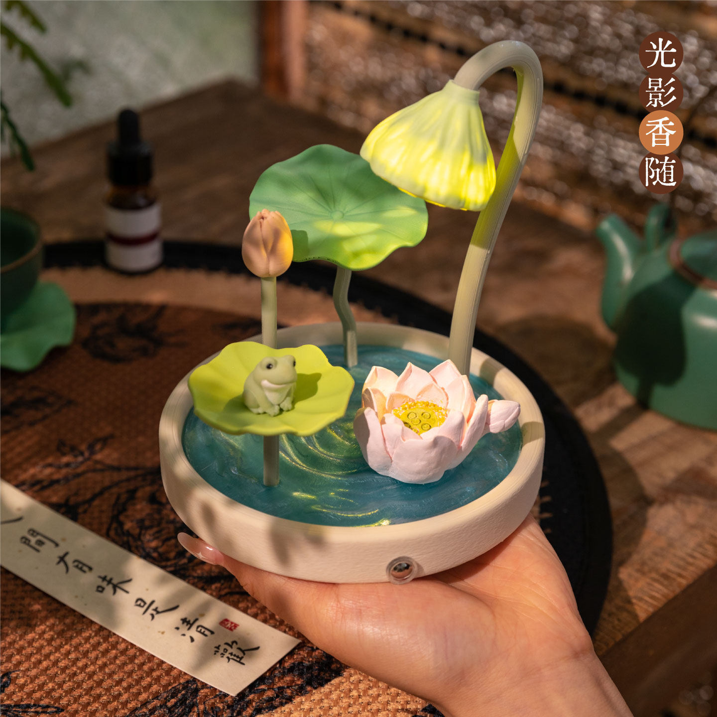 微景观扩香摆件艺术疗愈荷花夜灯图片