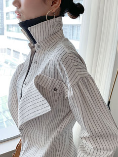 洋气内搭上衣设计感小众衬衣港味 春秋时尚 JULY白色条纹衬衫 女长袖