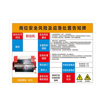 岗位安全风险告知卡机械PVC定制