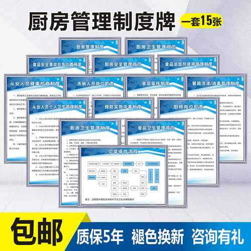 厨房食品安全管理全套4d6s制度牌
