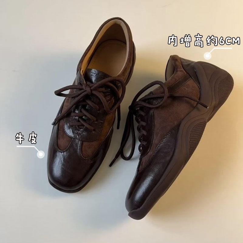 内增高6CM小众设计感系带乐福鞋女新款英伦风拼接休闲舒适德训鞋,女鞋,深口单鞋,淘宝优惠券,粉丝福利购,淘宝优惠卷