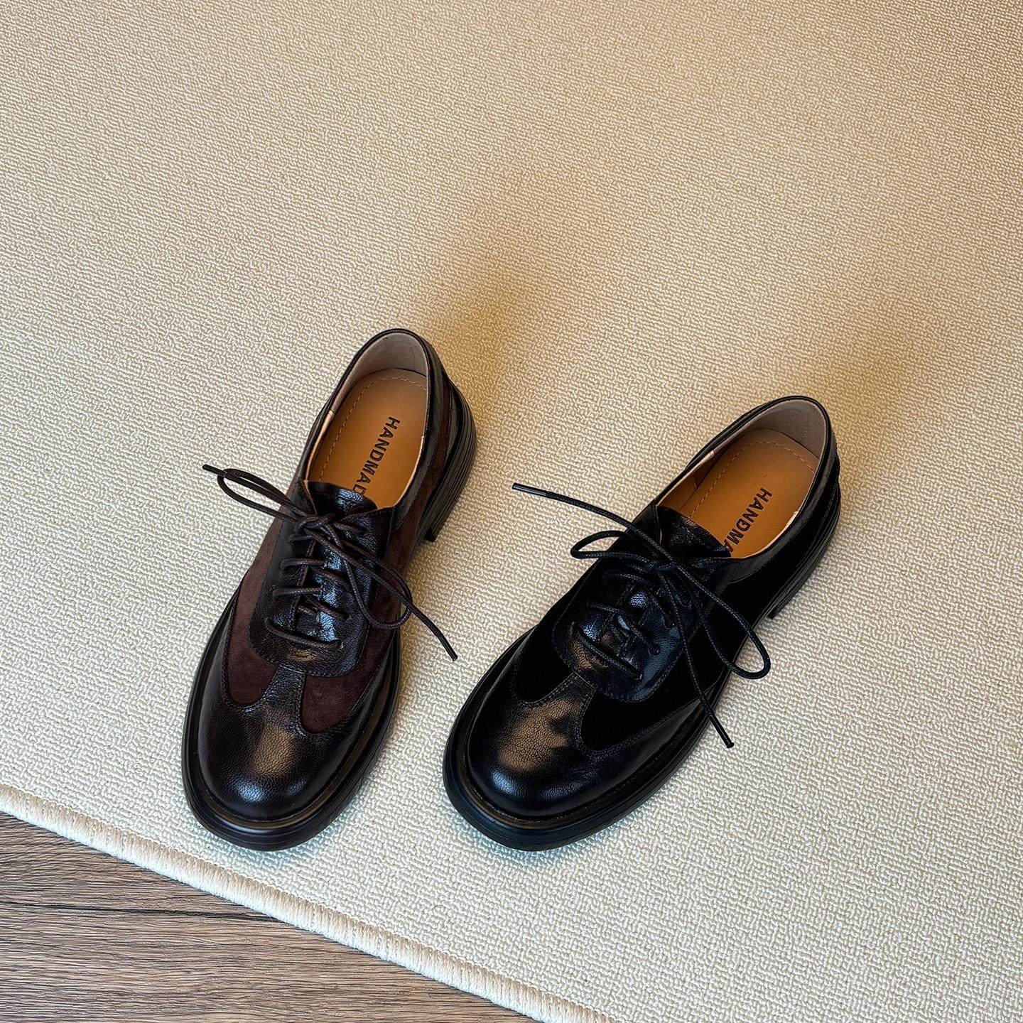 真皮英伦风圆头乐福鞋女厚底粗跟中跟春秋系带大码德训小皮鞋4142,女鞋,乐福鞋（豆豆鞋）,淘宝优惠券,粉丝福利购,淘宝优惠卷