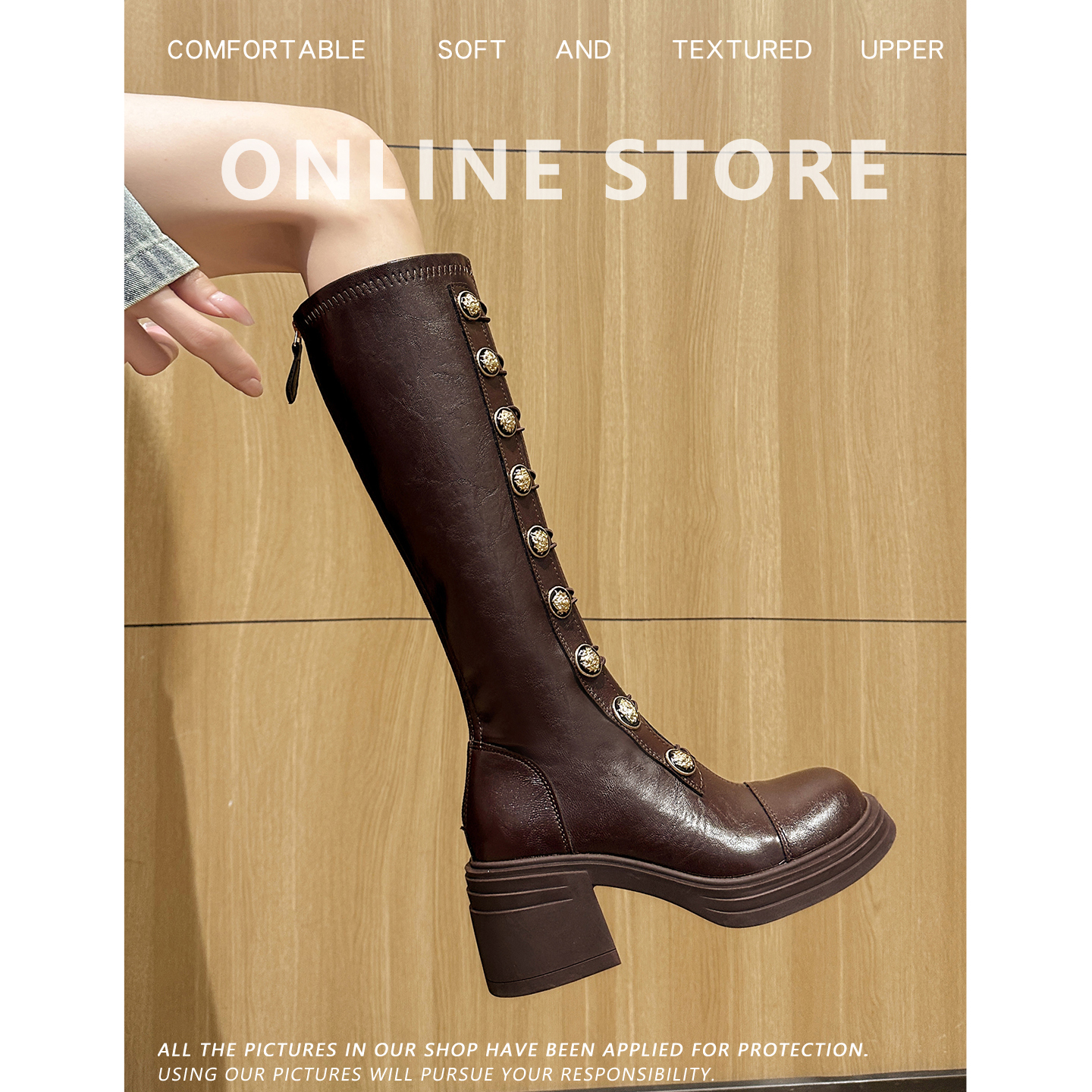 复古厚底长靴女高跟防水台靴子