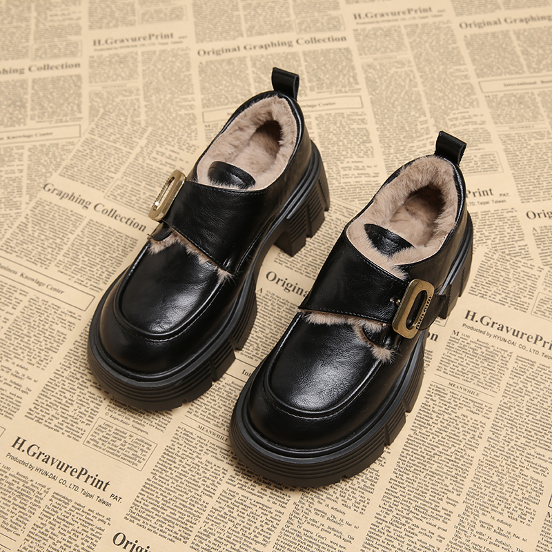 英伦风厚底松糕加绒乐福鞋