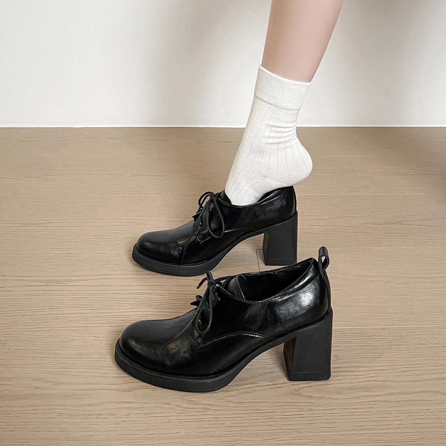 复古英伦风小皮鞋女通勤高跟