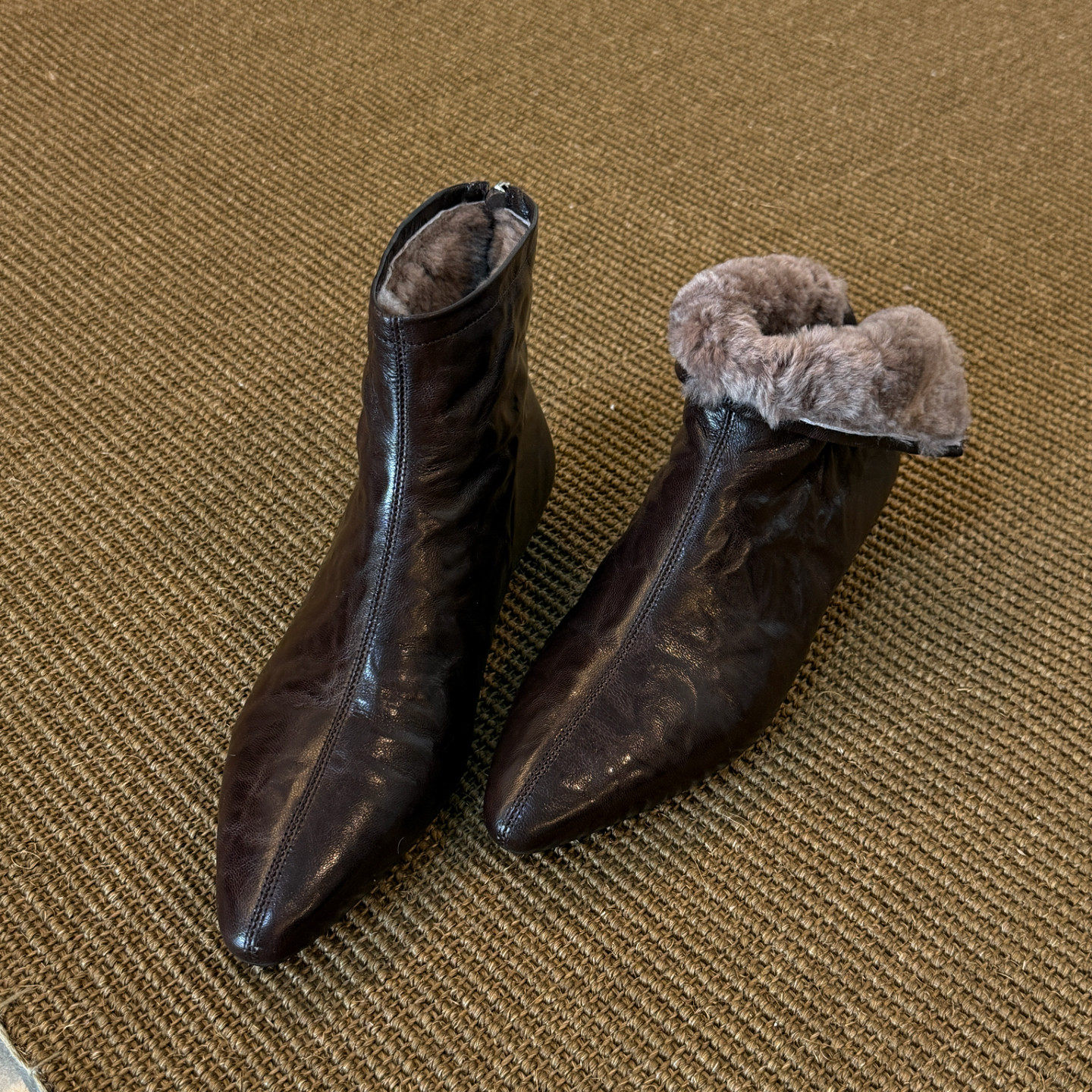 羊皮版尖头低跟内增高2cm加厚绒法式复古平底短靴女2025秋冬鞋子,女鞋,时装靴,淘宝优惠券,粉丝福利购,淘宝优惠卷