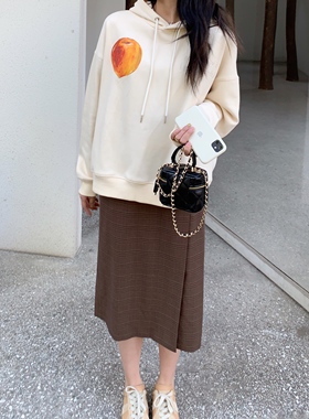 Minyang|ANDS Ferrero春季巧克力色复古格纹直筒高腰半身裙百搭