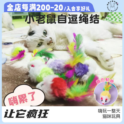 逗猫自嗨彩色羽毛小老鼠