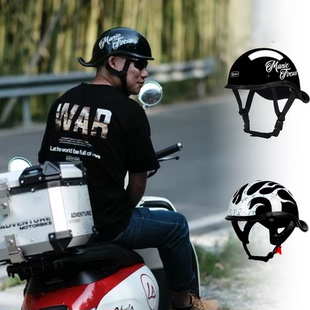 国标3C摩托电动车头盔男哈雷巡航瓢盔太子复古机车半盔女夏季 翘盔