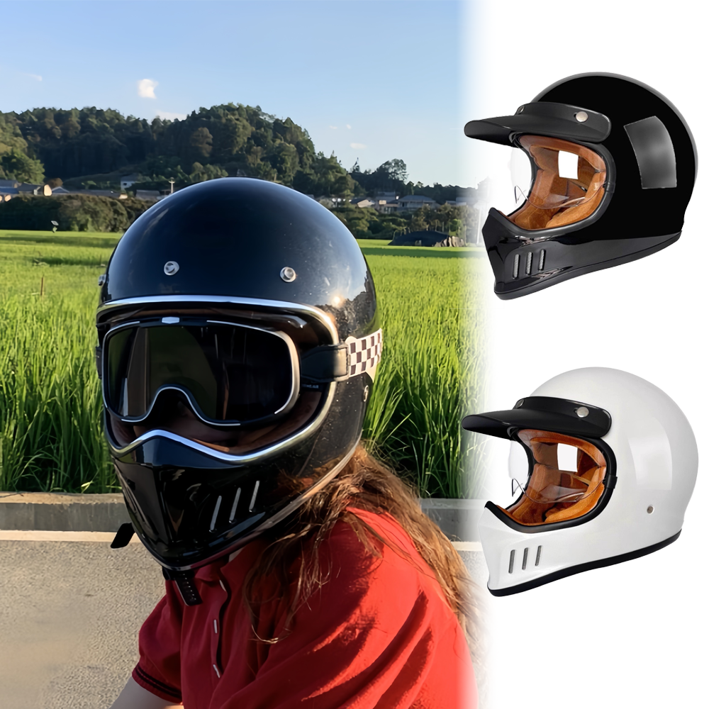 机车头盔复古巡航太子全覆式四季男女钢盔越野骑行帽