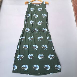 桑蚕丝双绉连衣裙女士无袖清爽中长款裙子女装印花直筒裙长裙