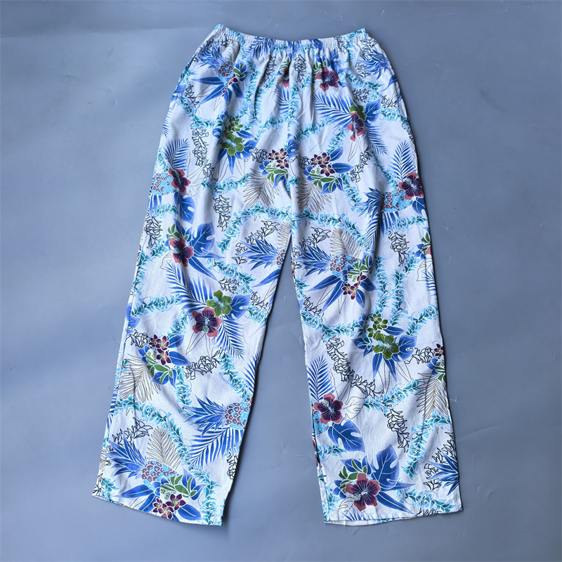 清仓捡漏~100%真丝绢纺花色女裤桑蚕丝长裤两侧兜柔软休闲裤透气