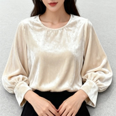 100真丝丝绒上衣女长袖 高奢洋气款 三色 打底圆领宽松显瘦t外穿新
